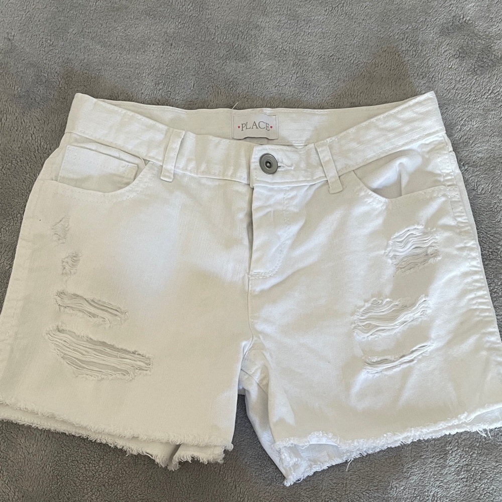 Place Women's White Ripped Jean Shorts
